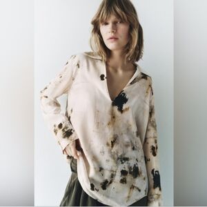 🖤 Zara ZW Collection Printed Button-Up Shirt – Size M (NWT) 🖤